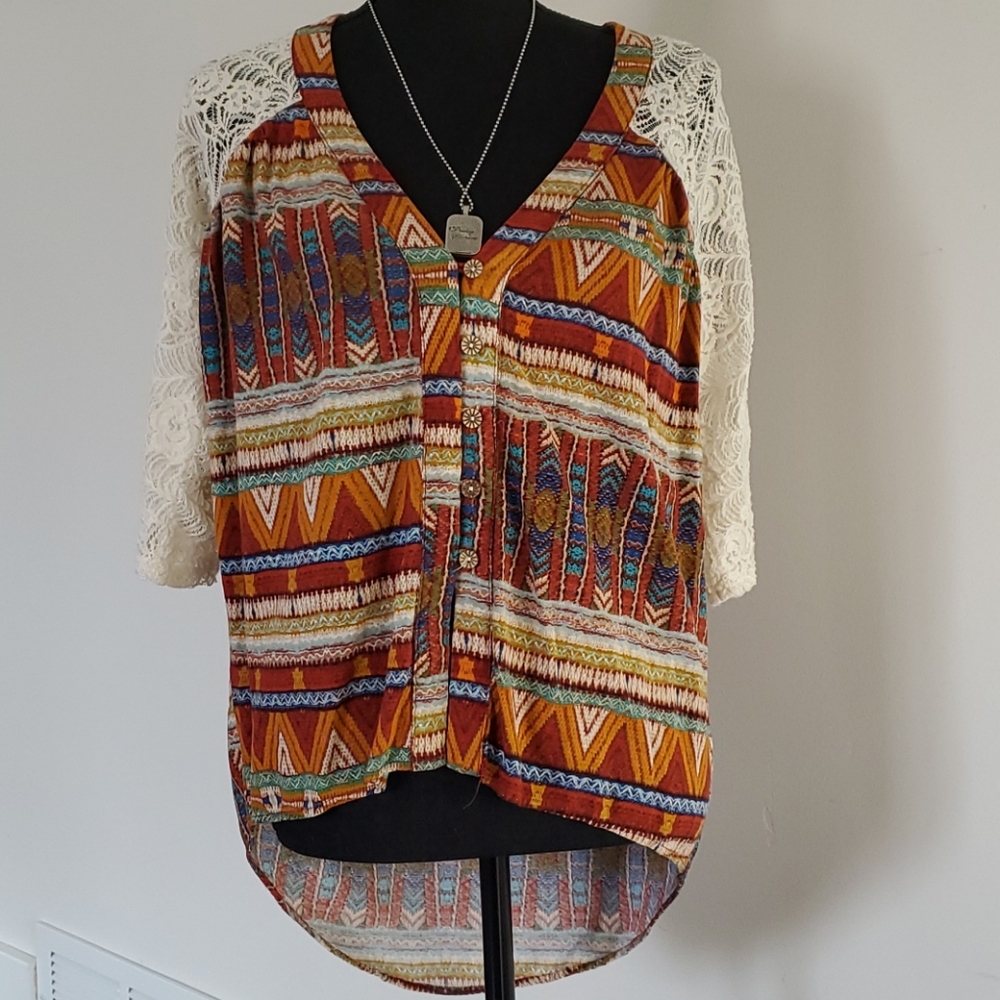 BKE lace/aztek shirt